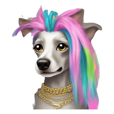 Punk Chinese crested dog neon rainbow hair gold chain punk piercings tattoos punk ear piercings sticker