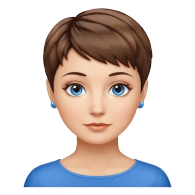 Frau, braun balayage, kurzhaarfrisur Pixie schnitt, blaue Augen, mittleres alter sticker