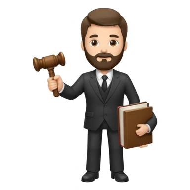 Create a male lawyer. he is wearing a fromal suit jckeret. He is holding a gavel in one hand and a book tucked under his another arm. He has beard. And the hair is kinda darker but not black. and is kinda short at the layers sticker