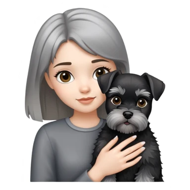 A girl holding a black and silver schnauzer sticker