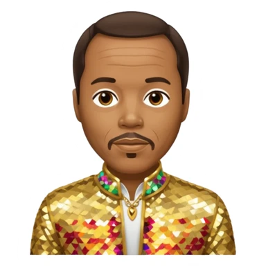 Quincy Jones with dark brown hair, gold sequin outfit  sticker