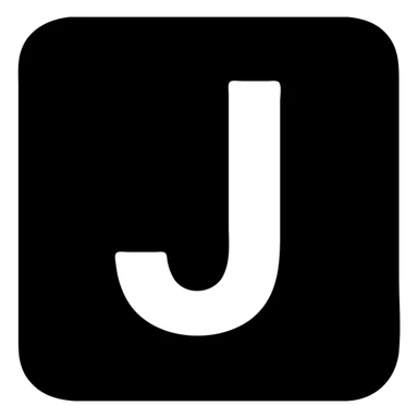 square icon with large red letter J, logo style, light background, simple impactful design sticker