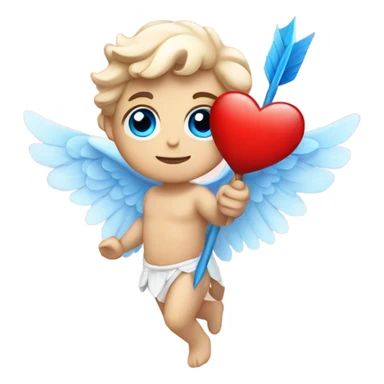 Photo of flying pale cupid with blue eyes and red heart arrow  sticker