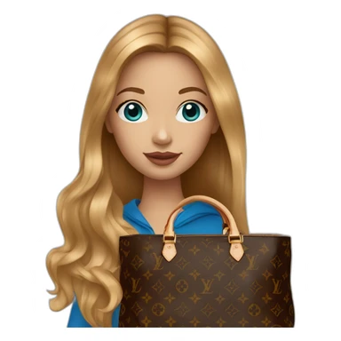 1 girl with light-brown long hair, blue eyes holding louis vuitton bag sticker