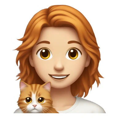 happy girl with brown eyes and ginger hair holding a Siberian fluffy cat sticker