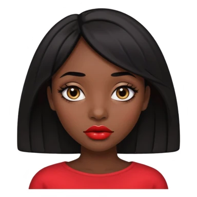 Dark skin gurl with black hair, big lips m, dark brown eye, octagon face shape and chinky eyes no red lipstick  sticker