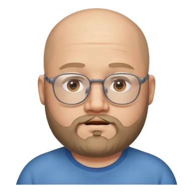 semi-bald from the middle, chubby face, with glasses and beard sticker