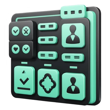 Responsabilité Administrative (Administrative Responsibility), 3D technical icon with black and mint green (#B5F4D3), accountability framework with compliance metrics and procedural safeguards sticker