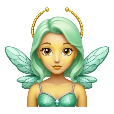 Mint green woman bee with diamond wings, sparkly rhinestones, and glitter accents sticker