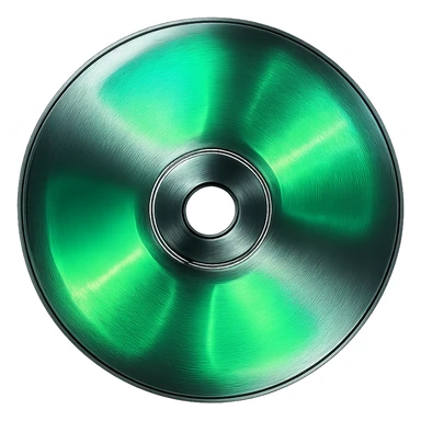 A minimalist CD disc with abstract pattern, glowing effect, green color sticker