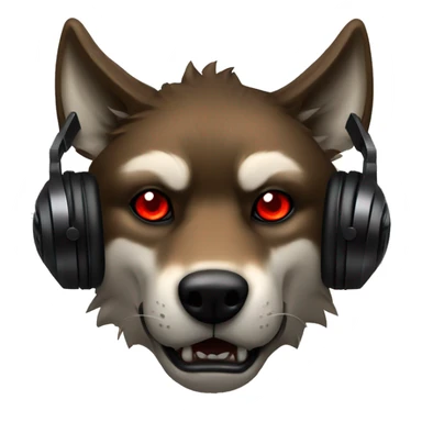 big badass brown wolf with red eyes and a black gaming headset  sticker