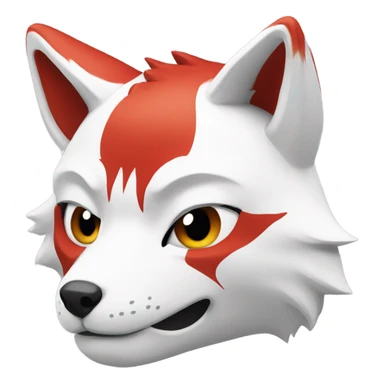 Kitsune head, red and white, sad face sticker