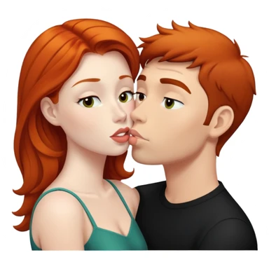Ginger haired woman kissing man with black hair sticker