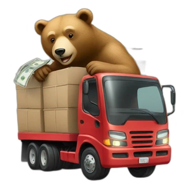 Bear driving truck loading with money sticker