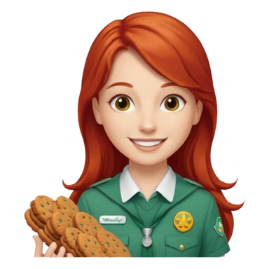 white girl scout with red long hair selling cookie at Wendy’s big sticker