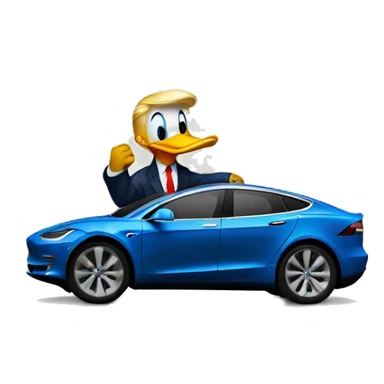 Donald trump as Donald Duck sitting on top of a Tesla  sticker