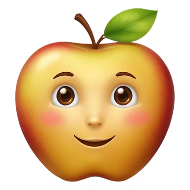 yellow-brown apple with face sticker