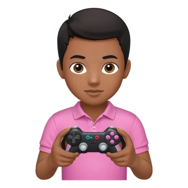 generate a pretty tan bratz boy with a pink polo. Holding a gaming controller in hand. Black hair sticker