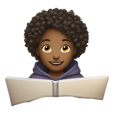 Cute 11 year old light skinned black girl with curly hair playing on iPad under a blanket sticker
