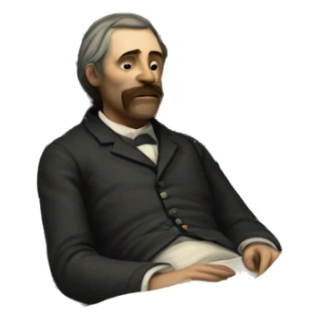 A sick man on a bed in 1870 sticker