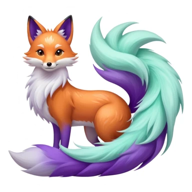 Nine-tailed fox in mint and purple tones  sticker