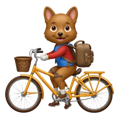 A dog is riding a bicycle and wearing a backpack. sticker