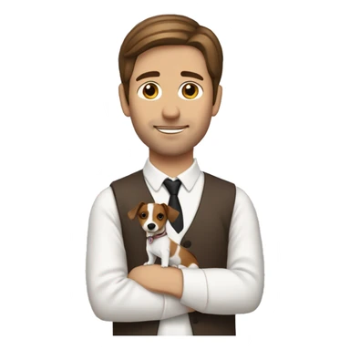 Brown haired Man with pointy  eared jack russell sticker