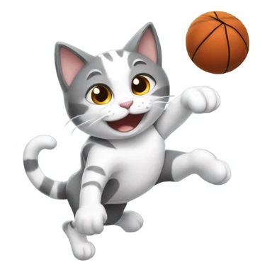 Gray and white cat dunking a basketball sticker