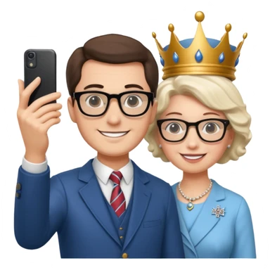 a man who's taking a selfie in a room with the statue of the queen elizabeth the II sticker