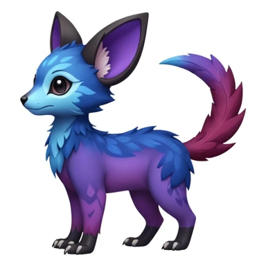 Feral Rare cute realistic edgy black-blue-burgundy-violet-gradients pretty beautiful handsome gorgeous aesthetic colorful vibrant Vernid-Trico-species-Fakemon-creature by LiLaiRa, random markings, tufted ears, full body sticker