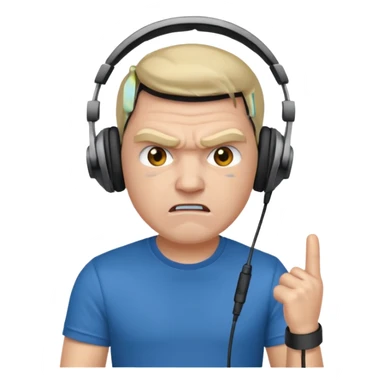 Male, angry, wearing headphone having mic, t-shirt 
 sticker