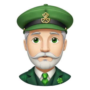 Tall grey haired man with goatee wearing a green peaky hat and kilt st. Patrick’s Day sticker
