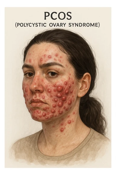 donna con pcos, con acne cistica infiammata e profonda sticker