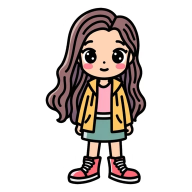 Girly girl with feminine features, long hair, cute outfit sticker