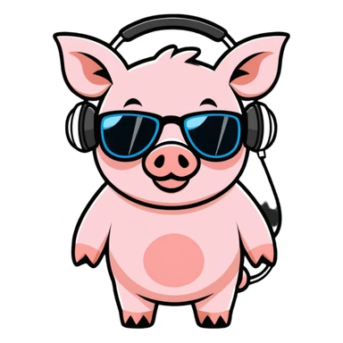 a cool pig playing music with headphones and sunglasses sticker