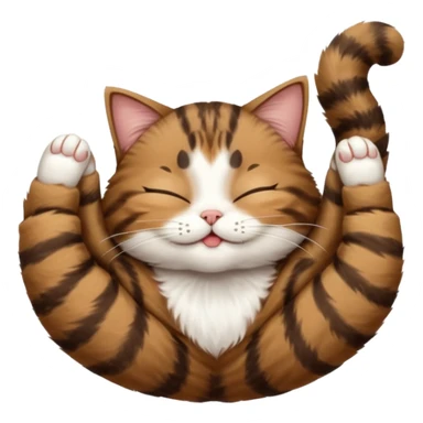 dark brown tabby and white cat in funny positions upside down with eyes closed sticker