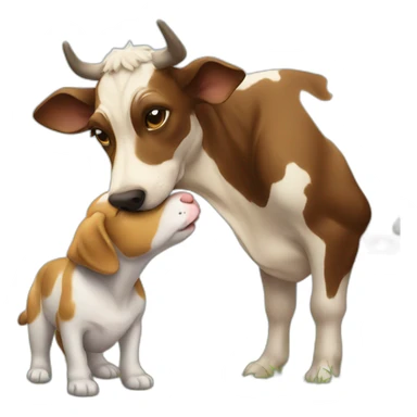 dog kissing a cow sticker