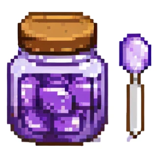 pixel art grape jelly, small jar with purple jelly and a tiny spoon sticker