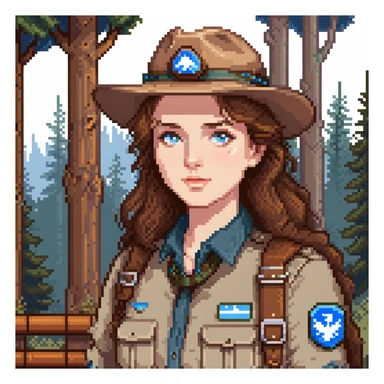 white woman park ranger with brown hair and blue eyes in a nature background sticker