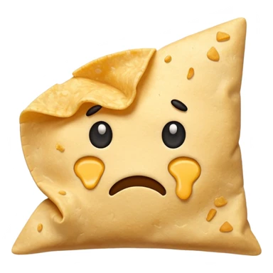 A tortilla chip with sad face sticker