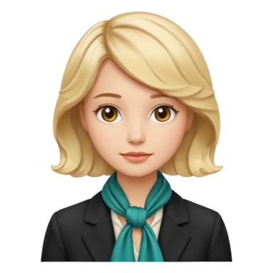 young elegant lady emoji, short wavy blonde hair, silk scarf, fitted blazer, gentle expression sticker