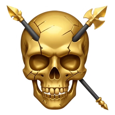broken gold skull by a spear sticker