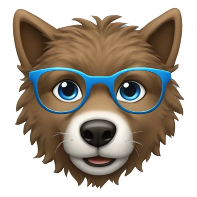 big brown furry wolf boy with blue eyes wearing round silver glasses sticker