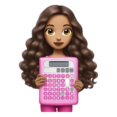 Hyper realistic bratz doll brunette with pink calculator sticker