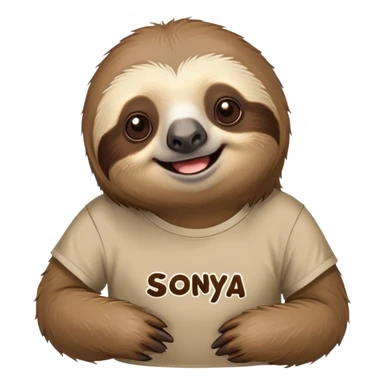 a sloth in a t-shirt that says “sonya” sticker
