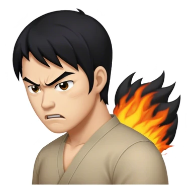 Angry Asian man side view, black hair sticker