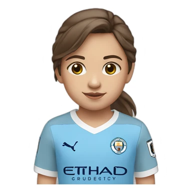 Little girl with brown hair and eyes wearing Manchester City football shirt sticker