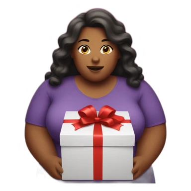 overweight woman opening a gift sticker