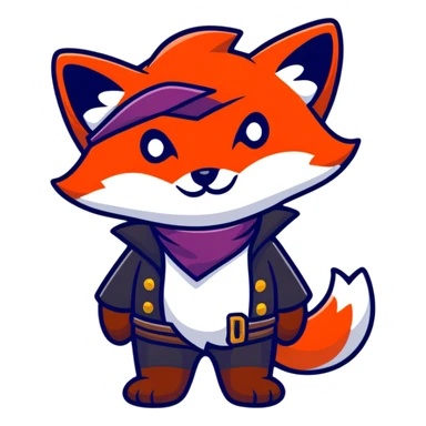 Fox with fiery red eyes, one eye covered with pirate blindfold sticker