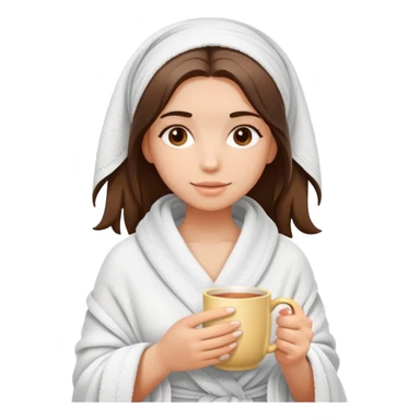 girl hair wrapped in towel holding tea with hands sticker